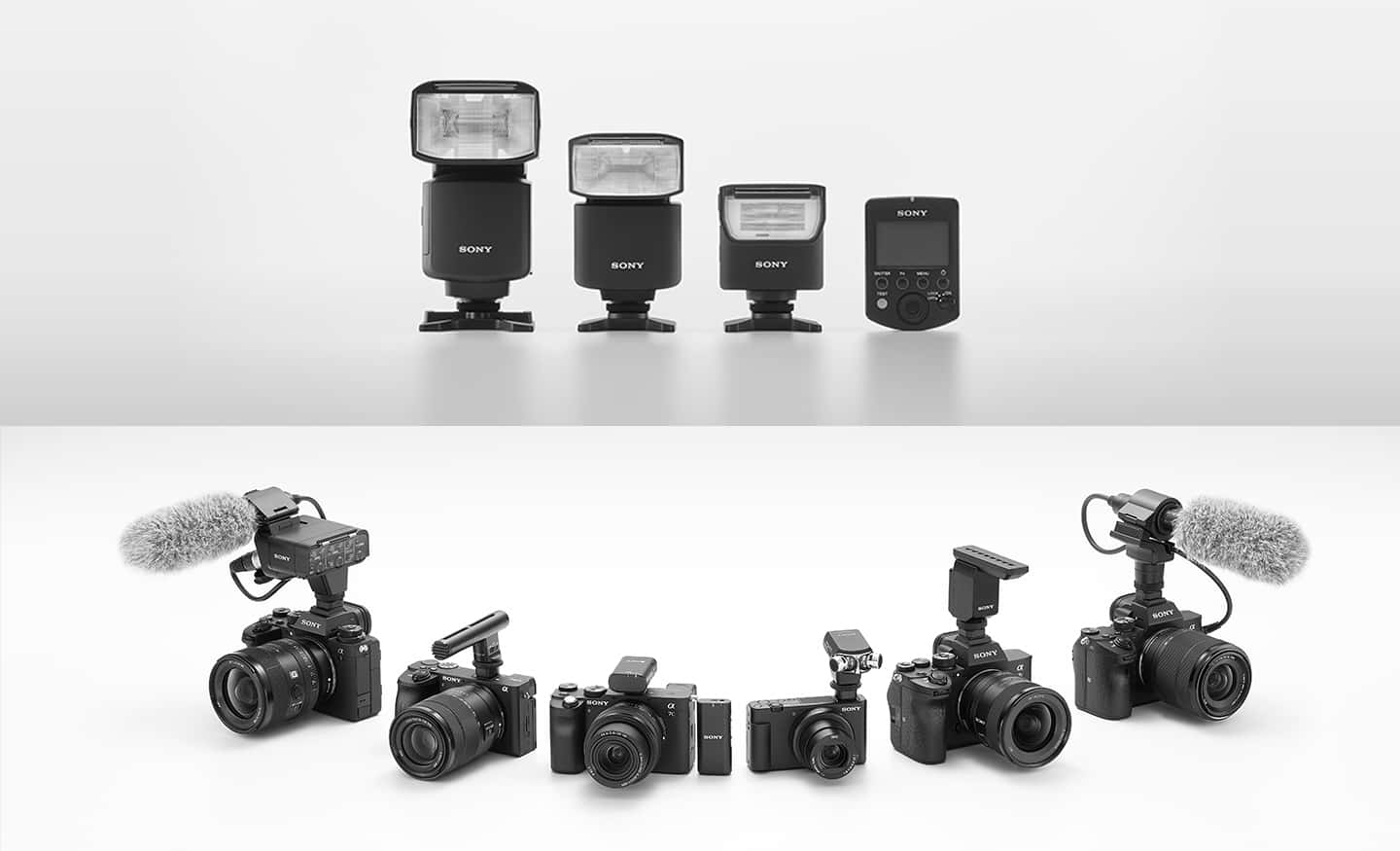 Imagen de flashes Sony Imagen de micrófonos conectados a cámaras