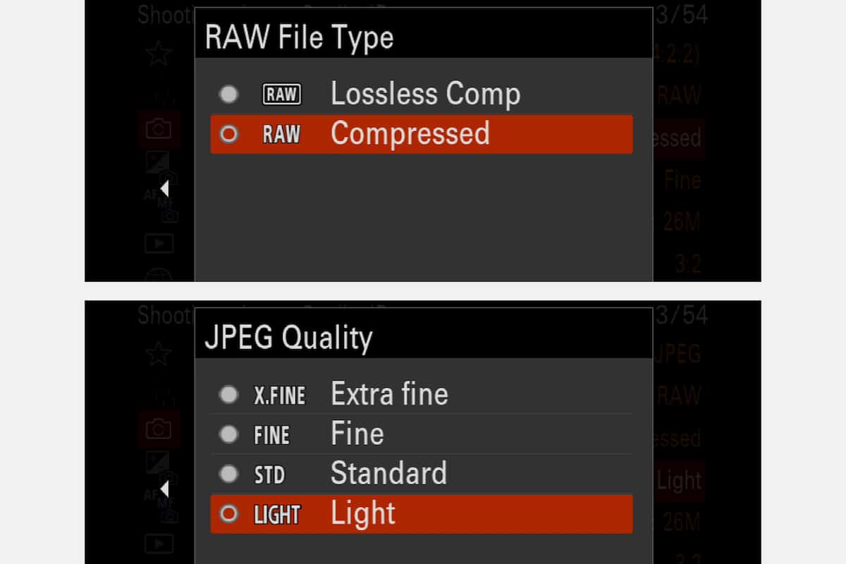 Pantalla LCD de la cámara: Pantalla de selección de imágenes RAW